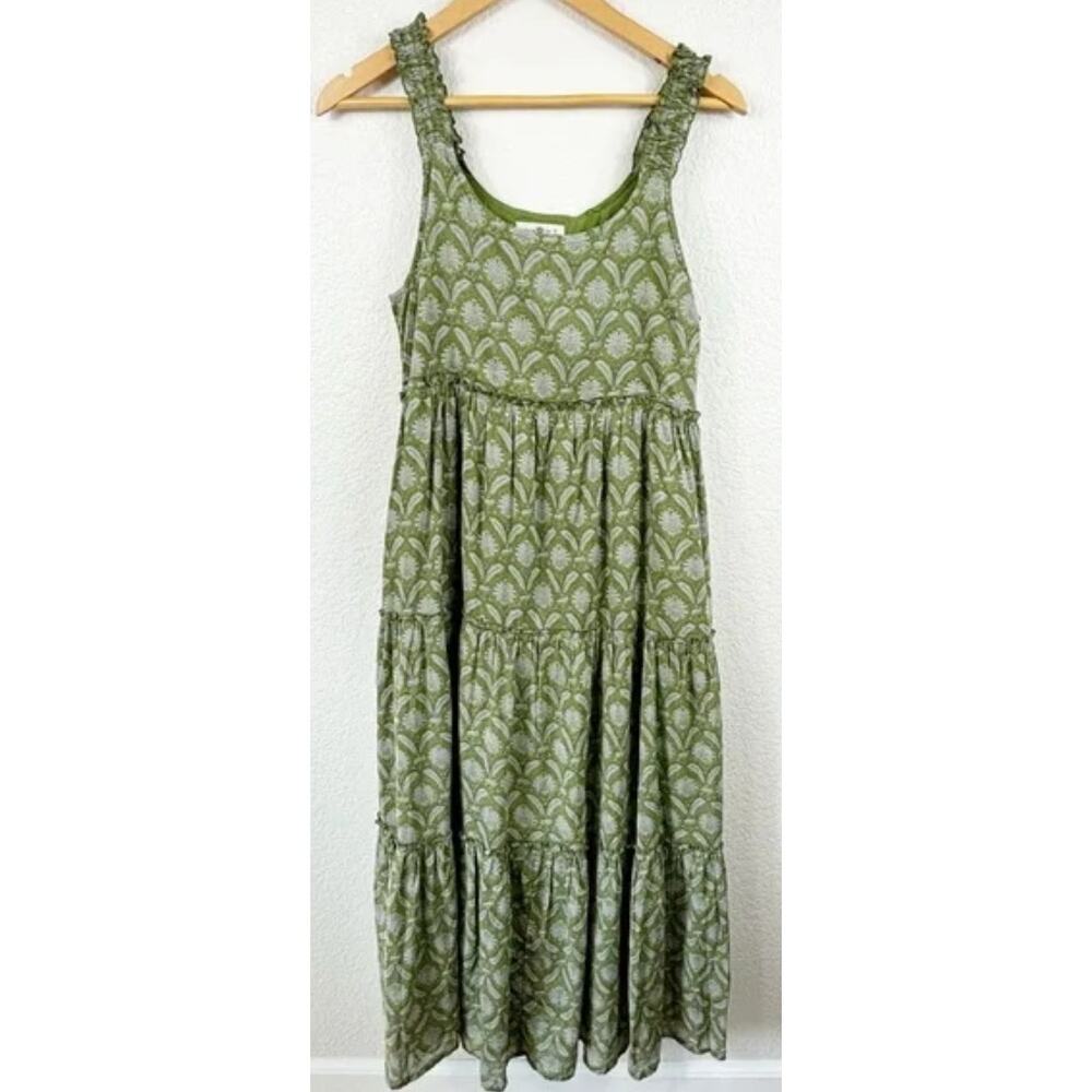 NATURAL LIFE Olive Green Printed Tiered Mini Dress